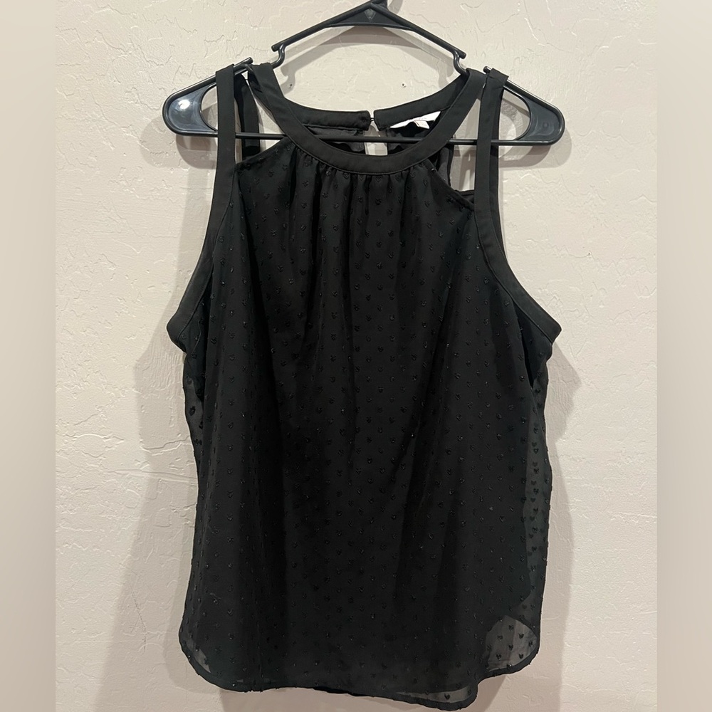 Black Swiss Dot Blouse Size XL
